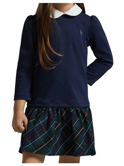 Abito da bambina con gonna a quadri, colore cruise navy. POLO RALPH LAUREN | 312979049001